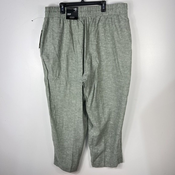 Jones New York Women 1X Crop Ankle Pants Linen Blend green White Cuffed elastic - Picture 7 of 9